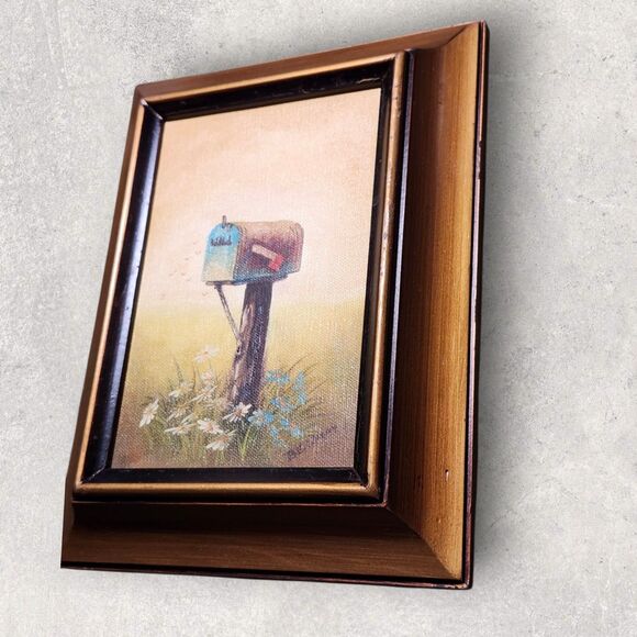Vintage Barbara Erickson Painting Mailbox Wildflowers Gold Frame 10" Americana - Picture 4 of 9